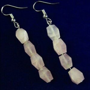 925 Sterling Silver Rose Quartz Polygon Earrings